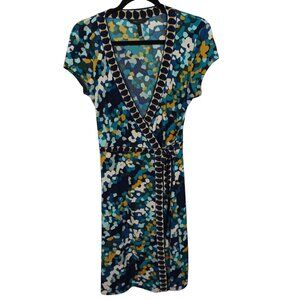 BCBG Maxazria Womens Wrap Dress Size M Multicolor Cap Sleeve Career Casual